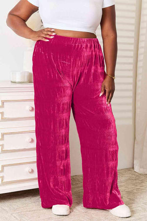 Deep Rose Plus Size Wide Leg Velvet Pants - MXSTUDIO.COM