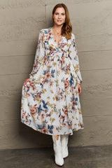 Delicate Blooms Plunge Neck Floral Chiffon Dress - MXSTUDIO.COM