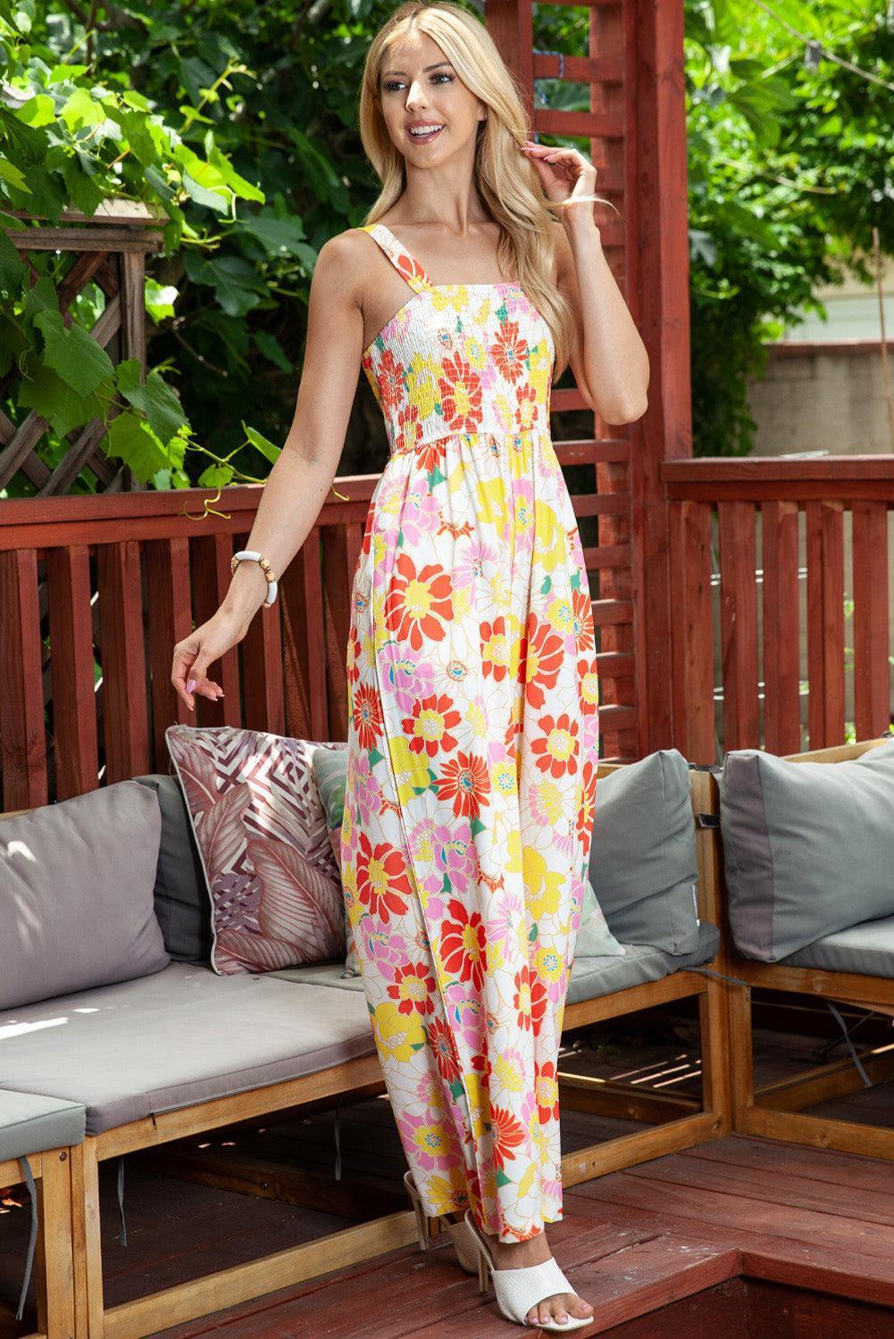 Delicate Blooms Sleeveless Floral Wide Leg Jumpsuit - MXSTUDIO.COM - Stylish Womens Clothing