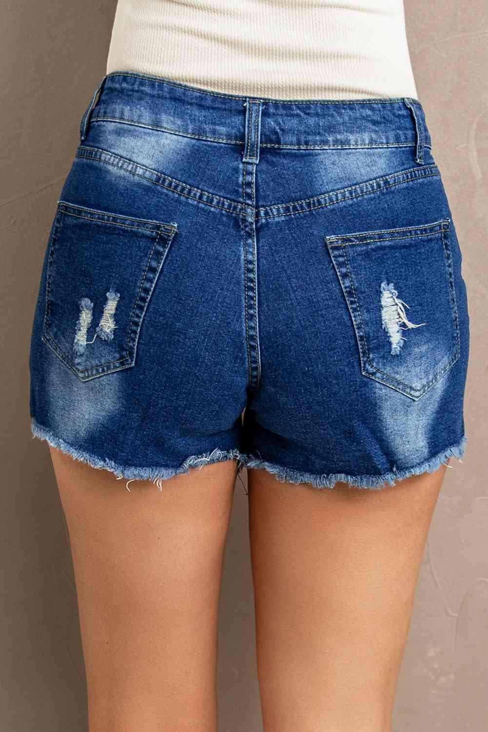 Delicate Distressed Lace Denim Shorts - MXSTUDIO.COM
