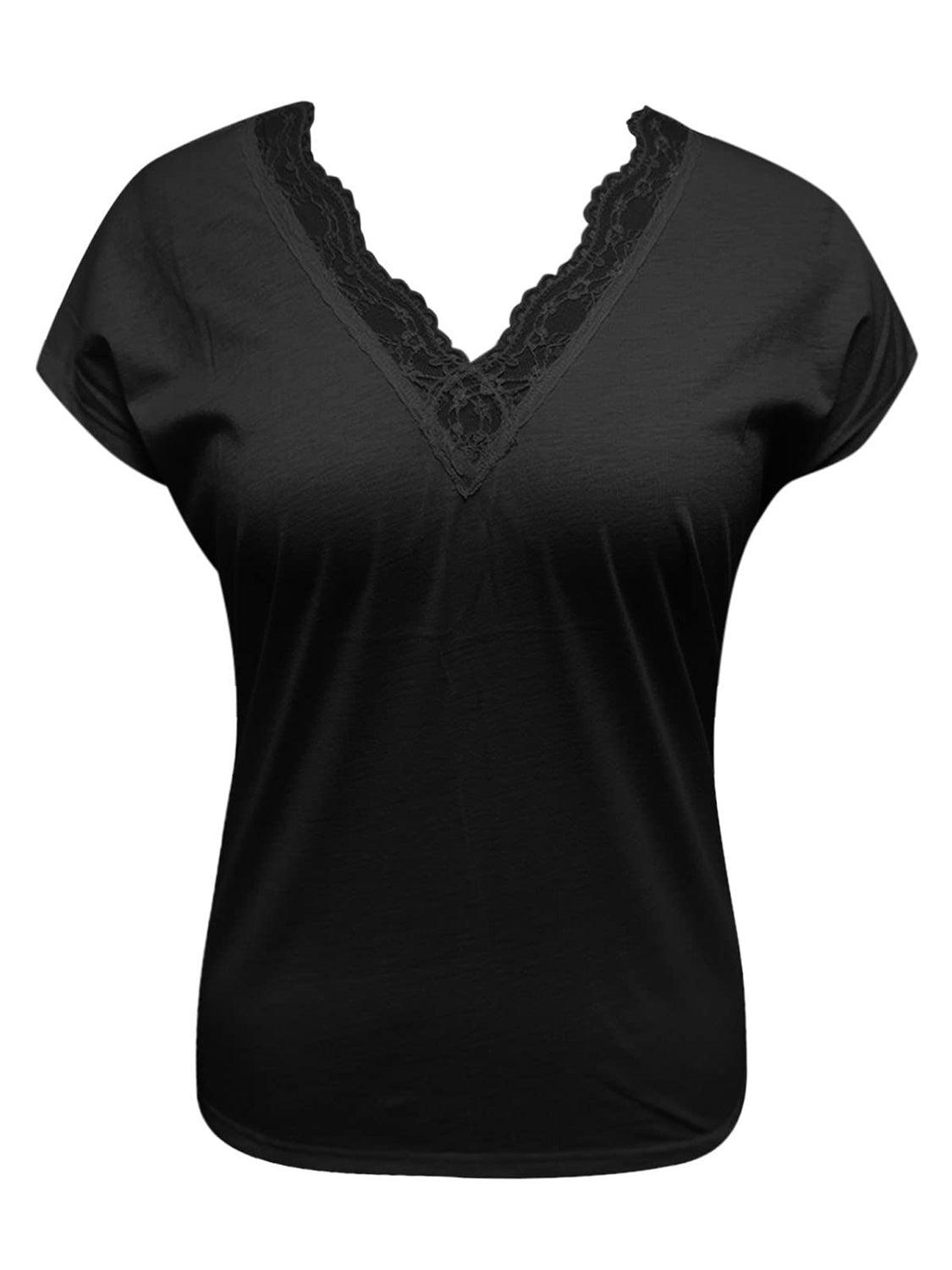 a women's black shirt with a lace trim