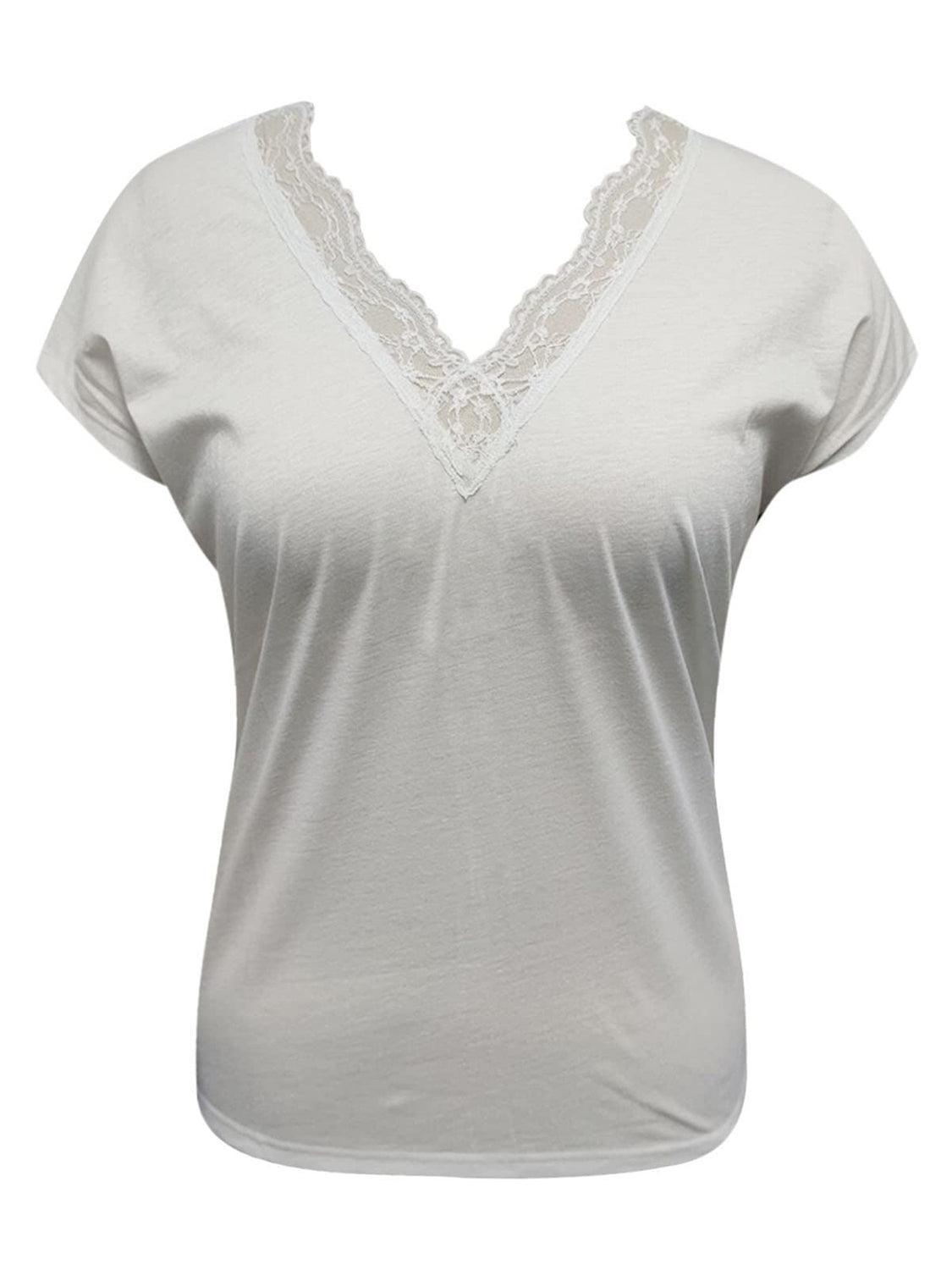 a women's white shirt with a lace trim