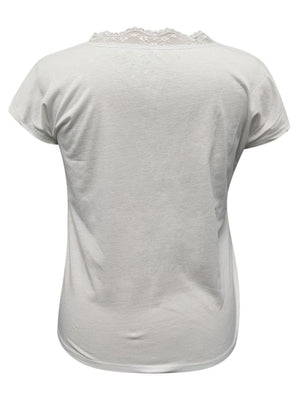 a women's white t - shirt with lace detailing