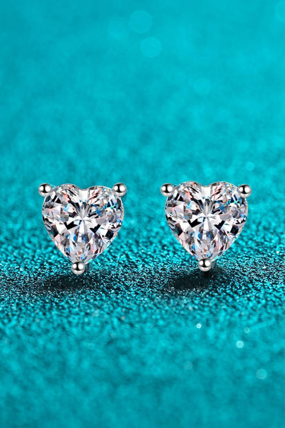 Delicately Cut Heart-Shaped 2 Carat Moissanite Stud Earrings - MXSTUDIO.COM