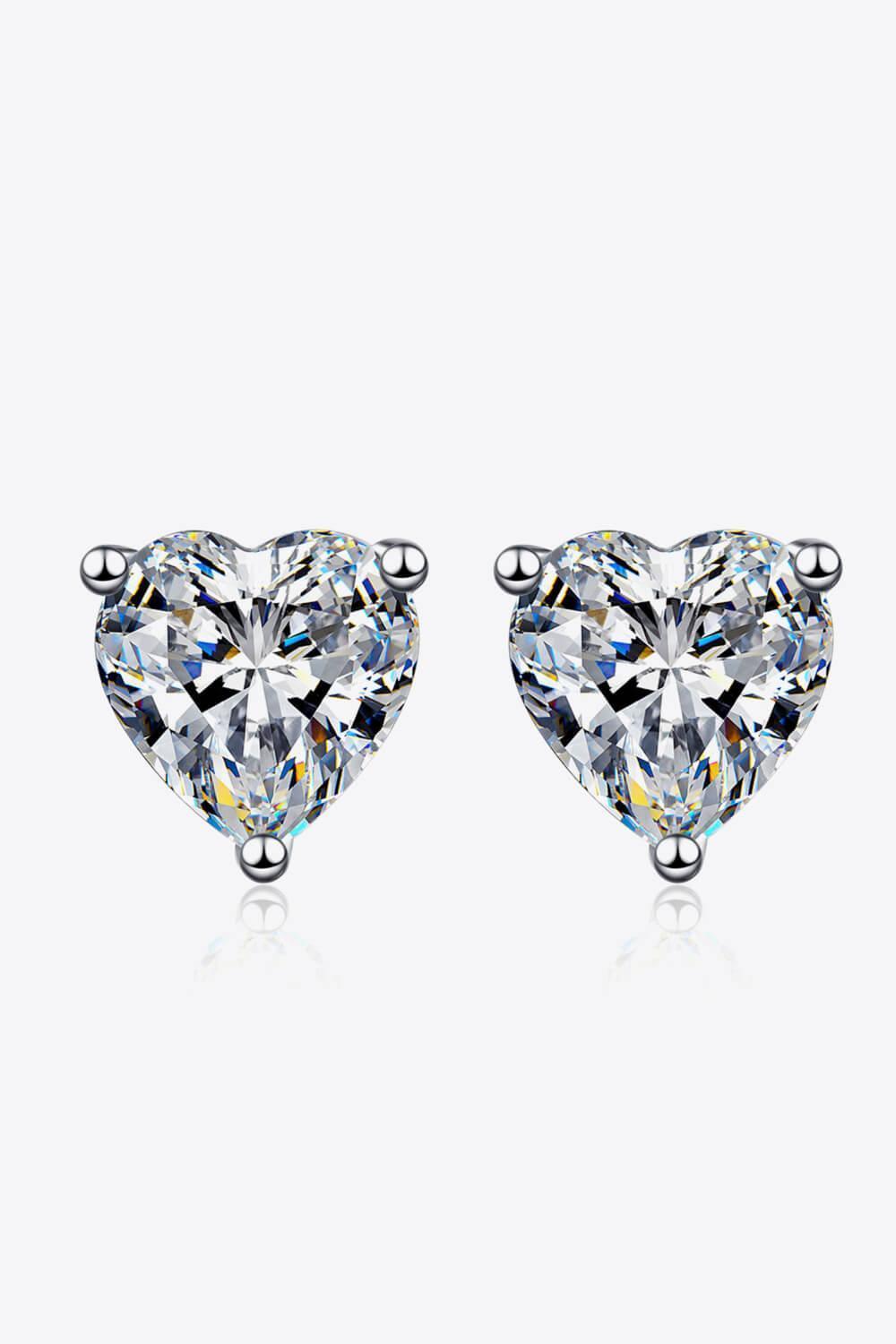 Delicately Cut Heart-Shaped 2 Carat Moissanite Stud Earrings - MXSTUDIO.COM