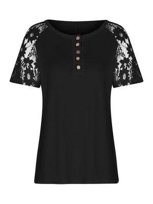 a black top with white lace sleeves