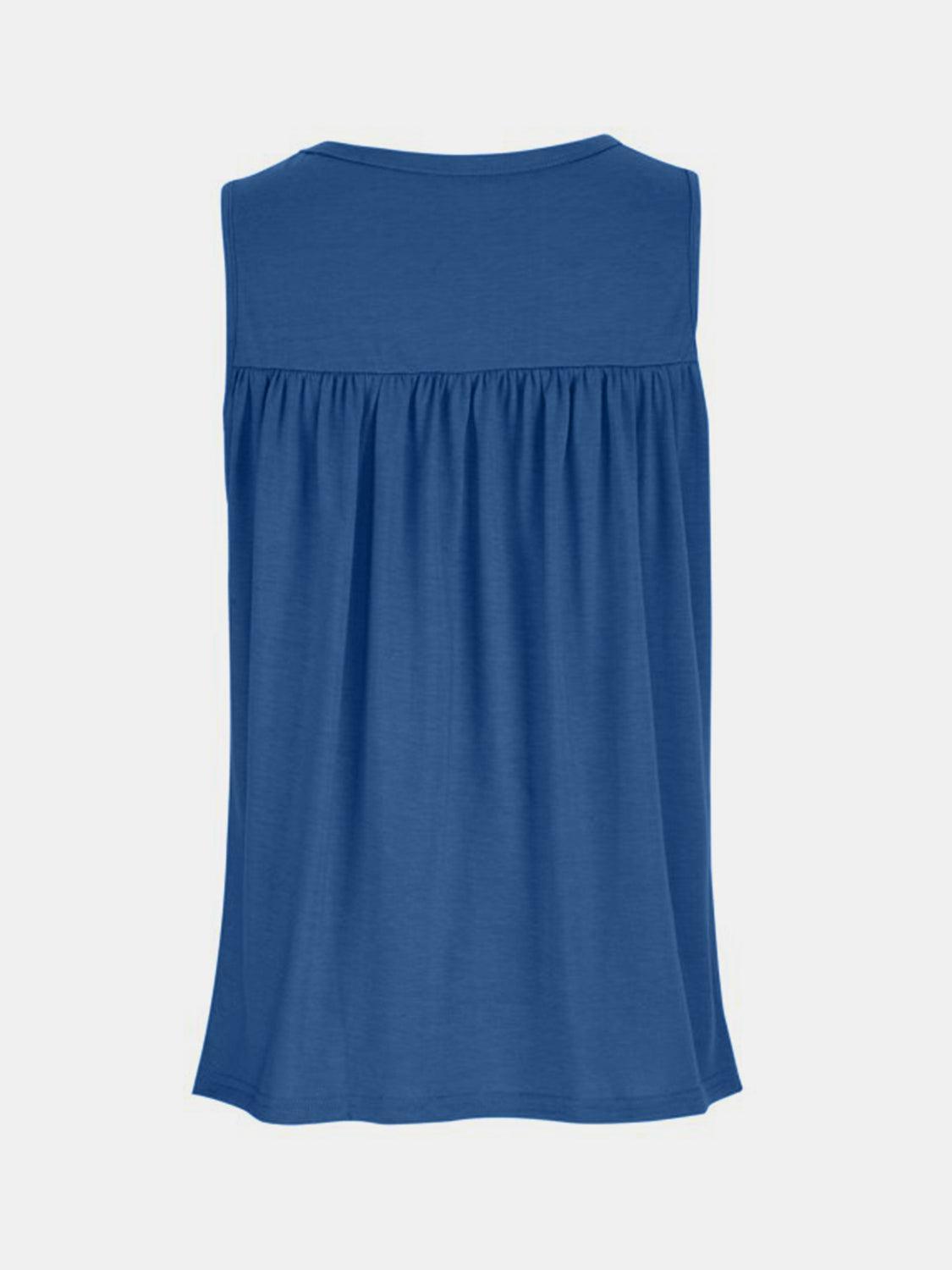 a women's blue tank top with ruffles