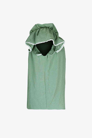 a green top with a hood on it