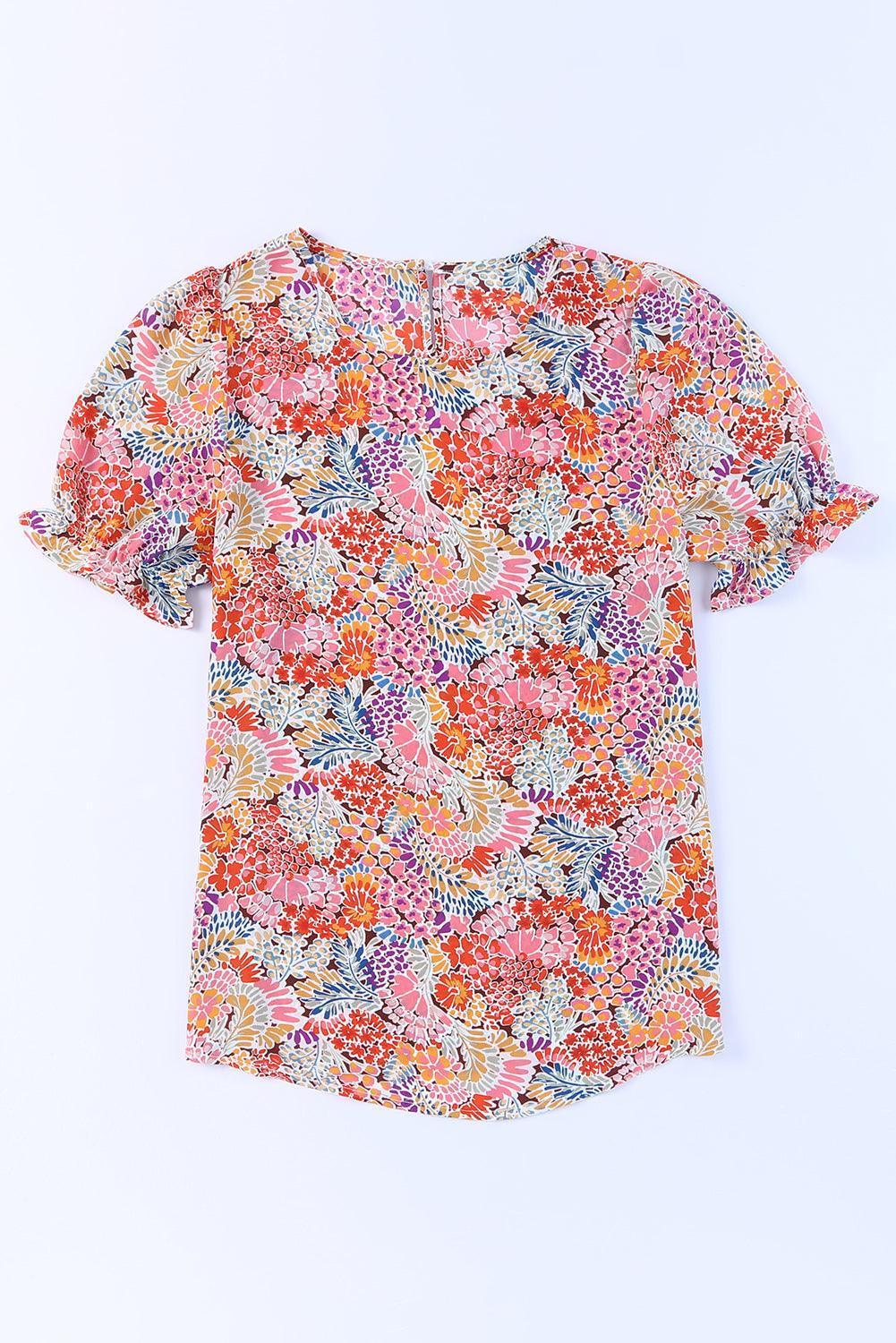 Delightful Crewneck Floral Short Sleeve Blouse - MXSTUDIO.COM