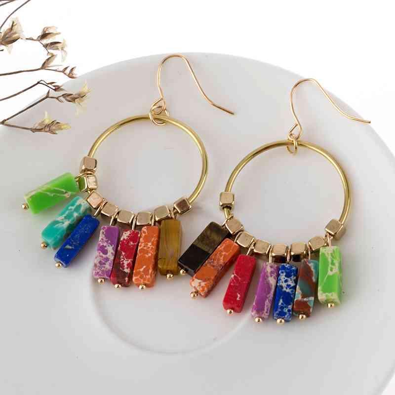 Delightful Feel Multicolored Stone Dangle Earrings-MXSTUDIO.COM