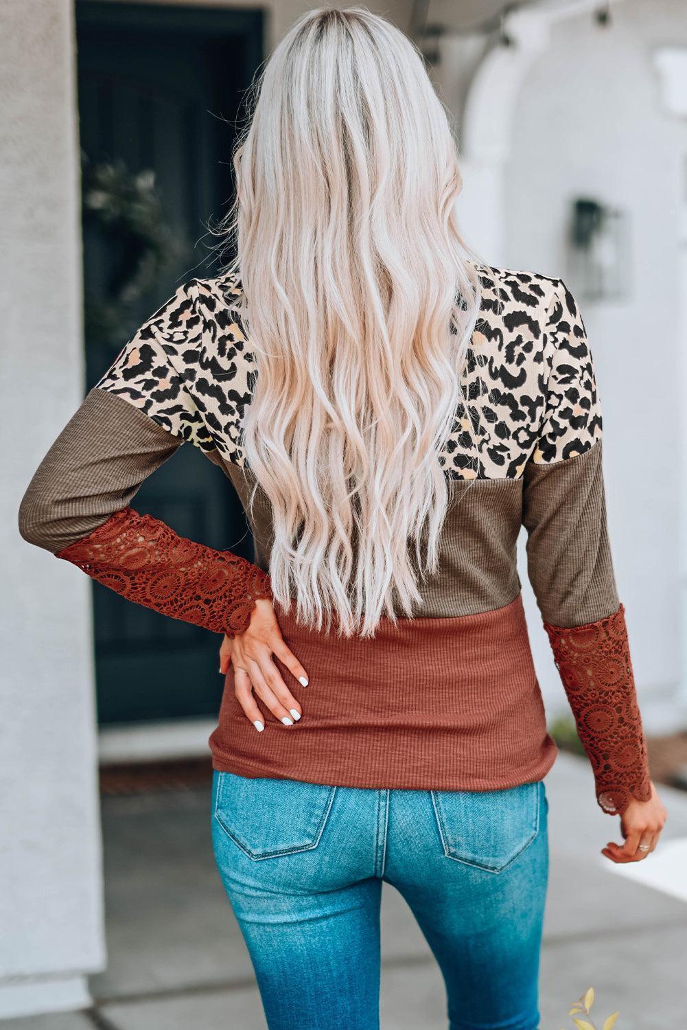 Delightful Leopard V-Neck Lace Blouse - MXSTUDIO.COM