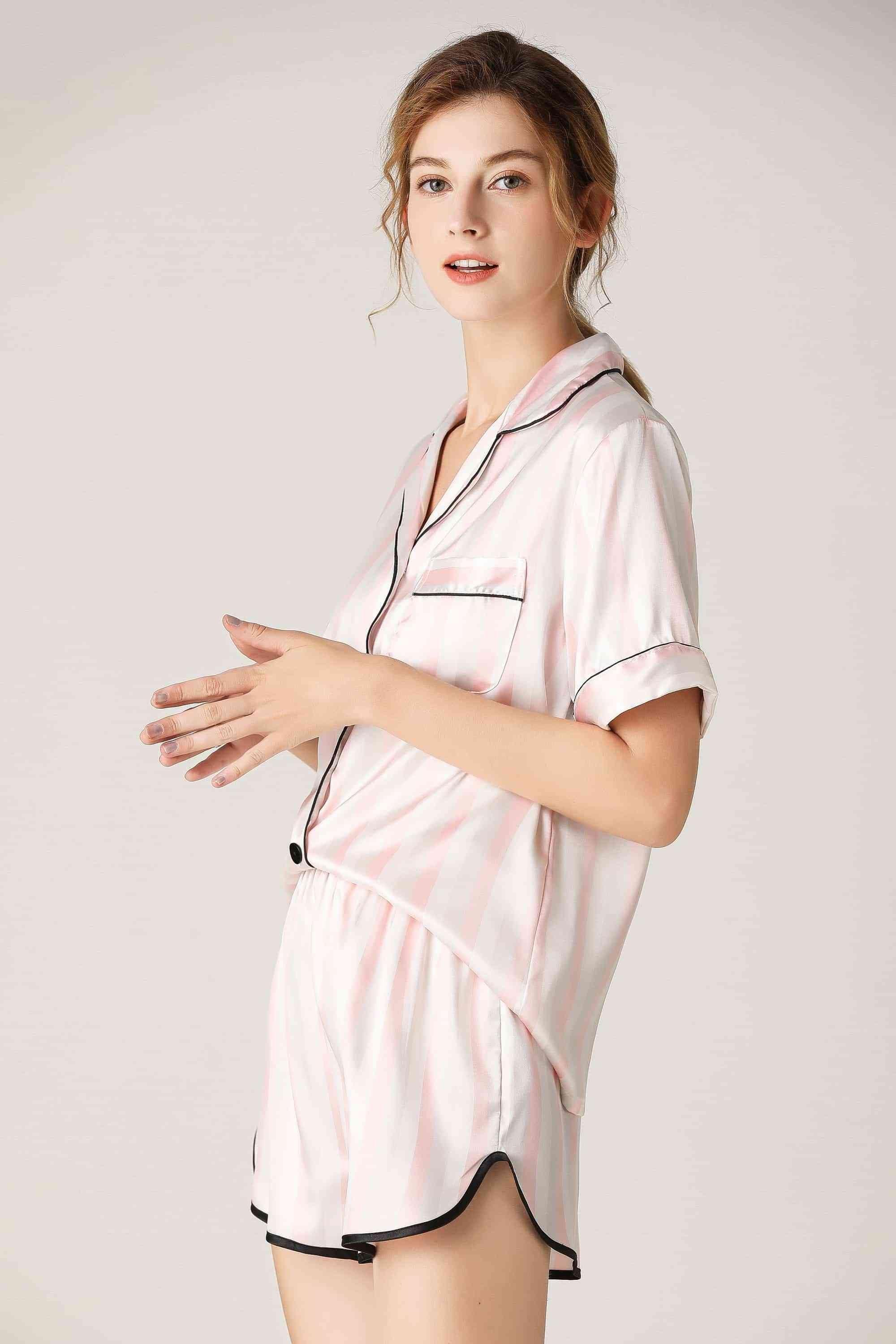 Deluxe Lapel Collar Shorts And Shirt Pajama Set - MXSTUDIO.COM
