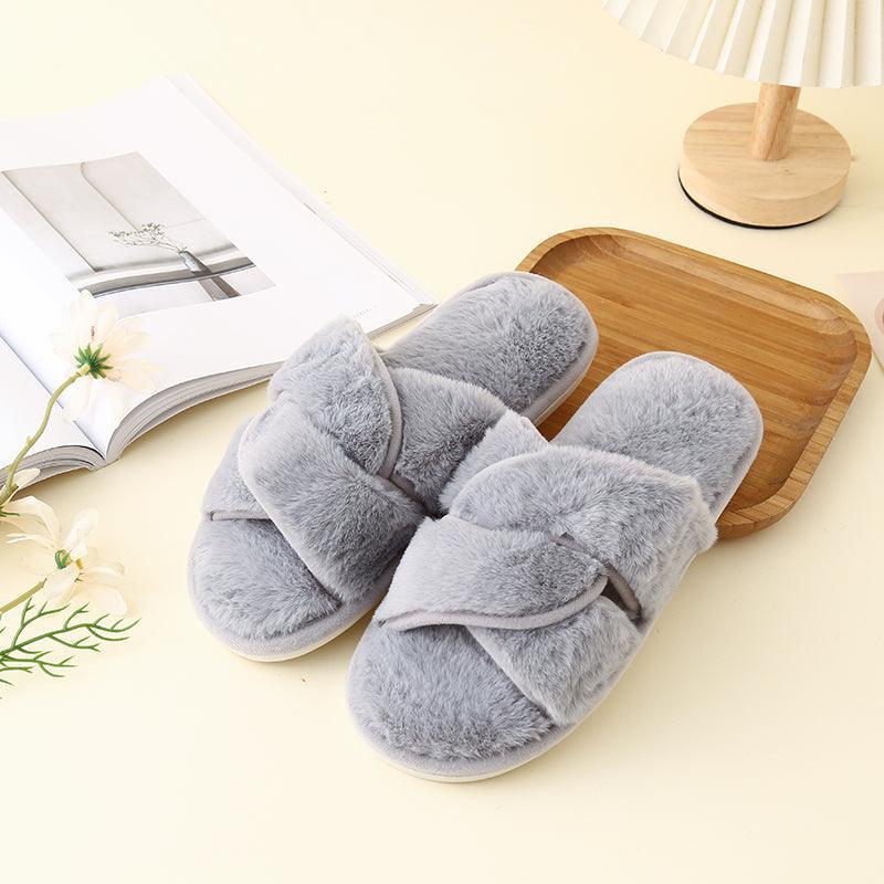 Deluxe Touch Twisted Strap Faux Fur Slippers - MXSTUDIO.COM