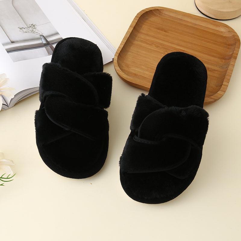 Deluxe Touch Twisted Strap Faux Fur Slippers - MXSTUDIO.COM