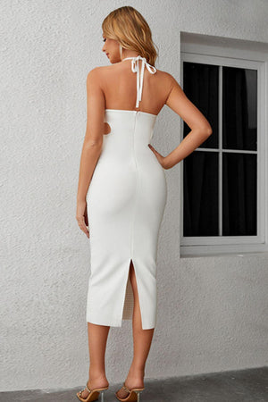 Demi Goddess White Rhinestone Cutout Dress - MXSTUDIO.COM