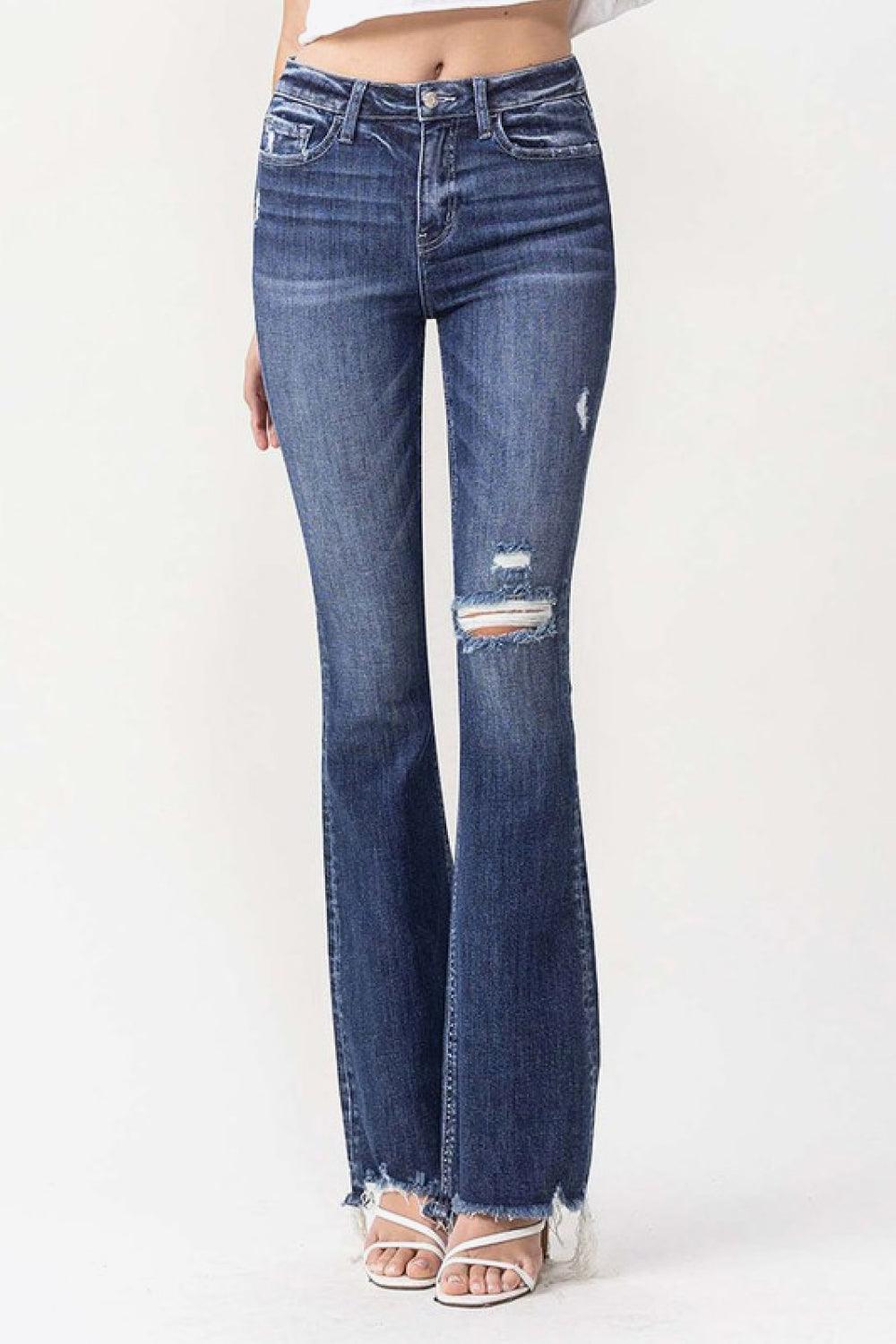 Demure Distressed High Rise Bootcut Jeans - MXSTUDIO.COM
