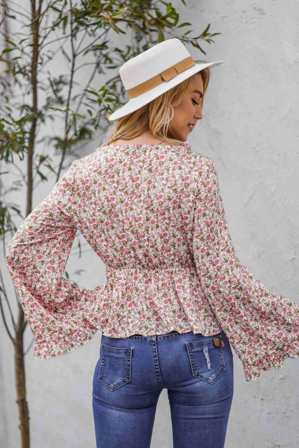 Demure Forest Green Floral Peplum Blouse - MXSTUDIO.COM