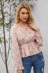 Demure Forest Green Floral Peplum Blouse - MXSTUDIO.COM