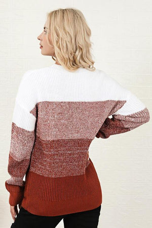 Desirable Warmth Color Block Knit Sweater - MXSTUDIO.COM