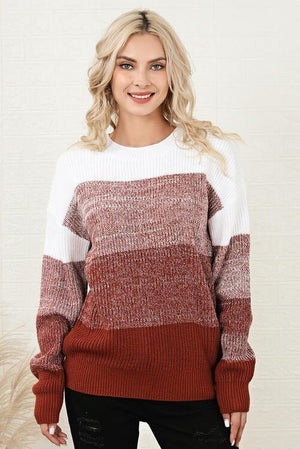 Desirable Warmth Color Block Knit Sweater - MXSTUDIO.COM