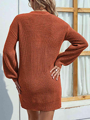 Desirable Warmth V-Neck Knitted Sweater Dress-MXSTUDIO.COM