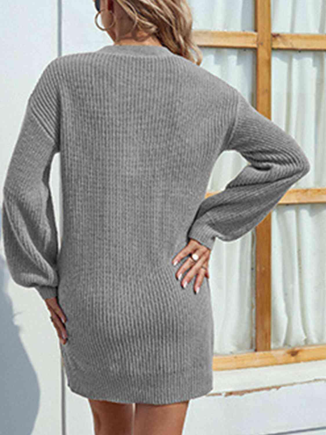 Desirable Warmth V-Neck Knitted Sweater Dress-MXSTUDIO.COM