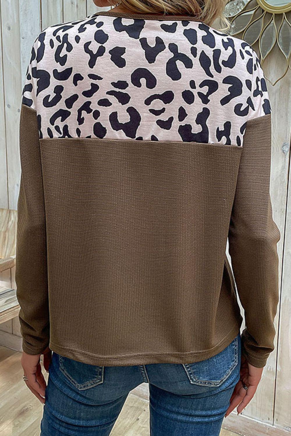 Determined Leopard Buttoned Long Sleeve T Shirt - MXSTUDIO.COM