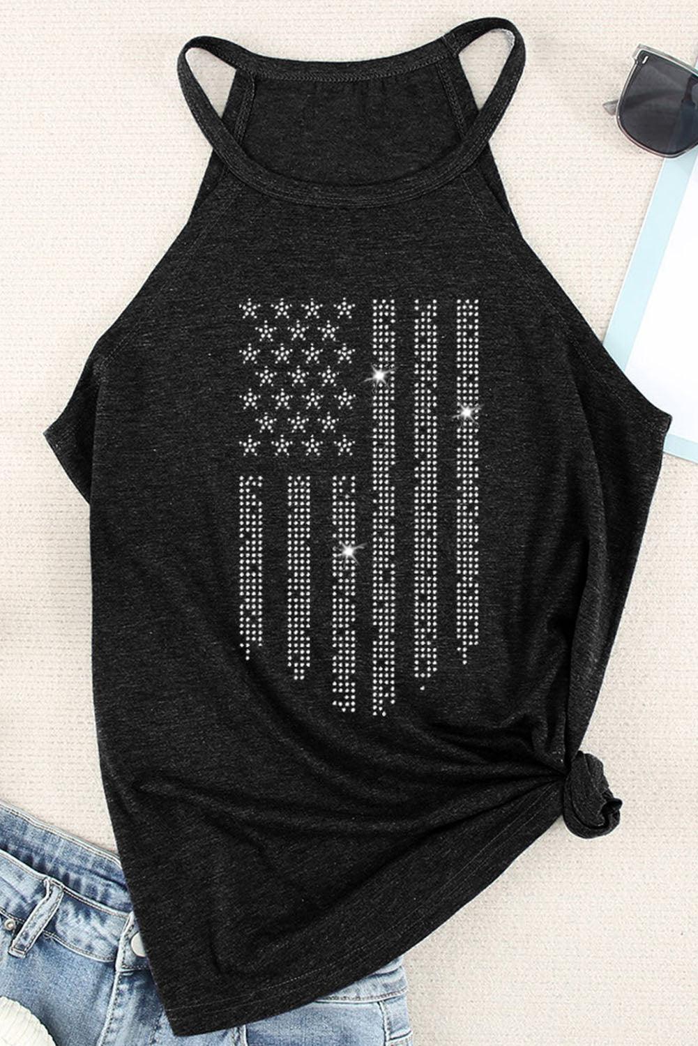 Devoted Black Graphic American Flag Tank - MXSTUDIO.COM