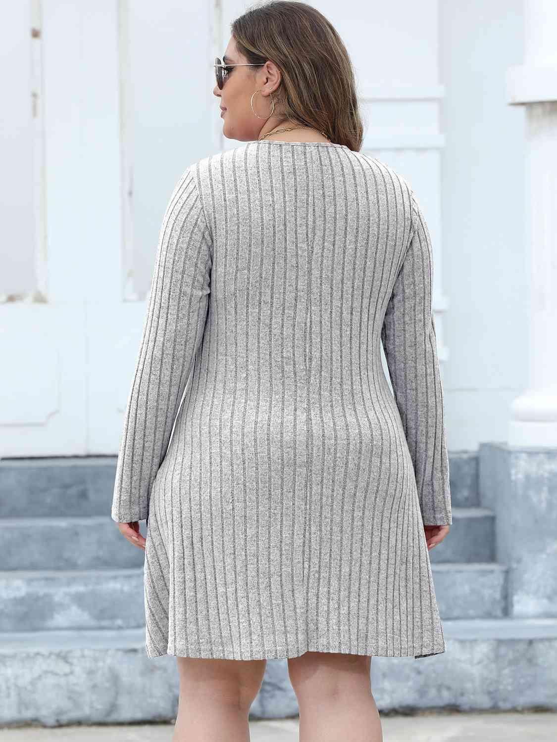 Diligently Ribbed Plus Size Long Sleeve Dress - MXSTUDIO.COM