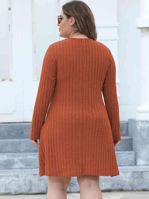 Diligently Ribbed Plus Size Long Sleeve Dress - MXSTUDIO.COM