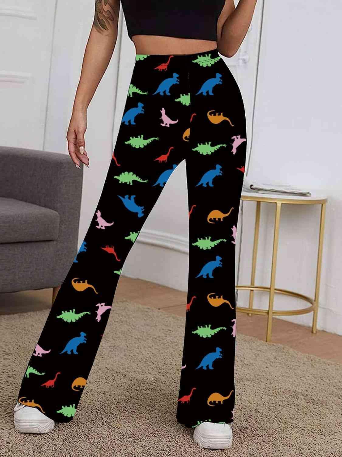 Dinosaur Print High Waisted Bootcut Pants - MXSTUDIO.COM