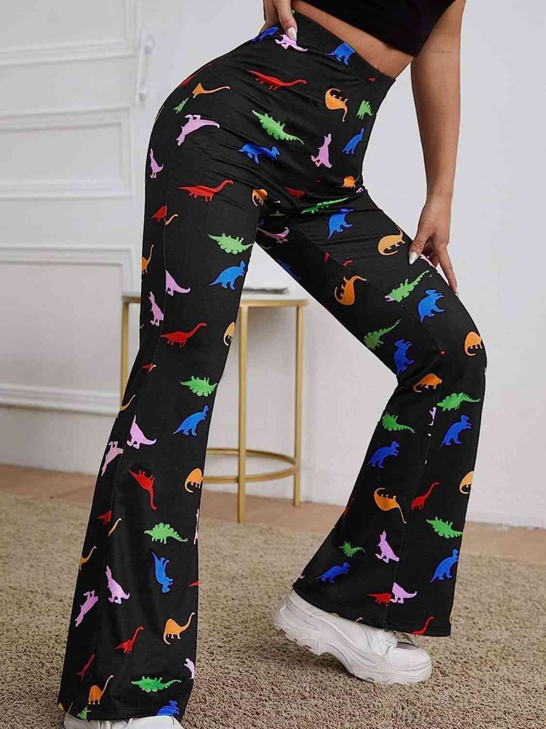 Dinosaur Print High Waisted Bootcut Pants - MXSTUDIO.COM