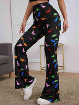 Dinosaur Print High Waisted Bootcut Pants - MXSTUDIO.COM