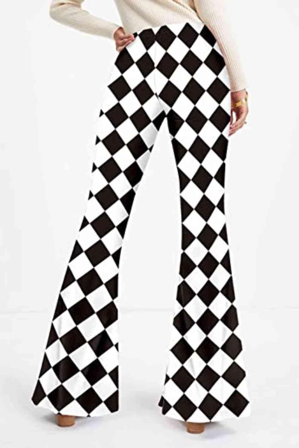 Disco In 70s High Waist Checkered Flare Leg Pants - MXSTUDIO.COM