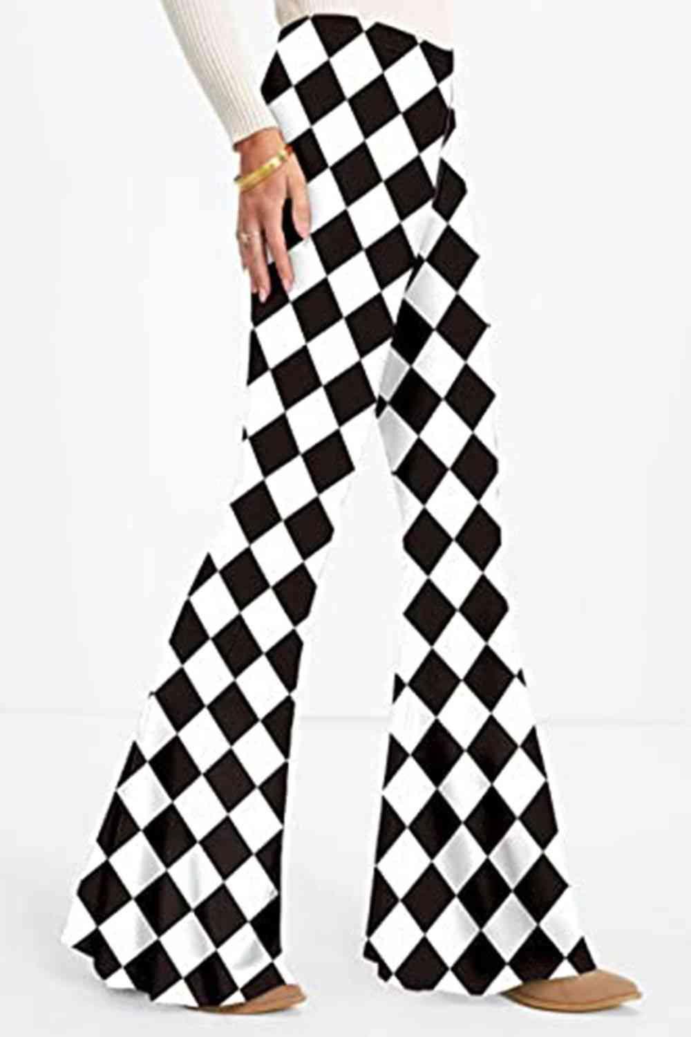 Disco In 70s High Waist Checkered Flare Leg Pants - MXSTUDIO.COM