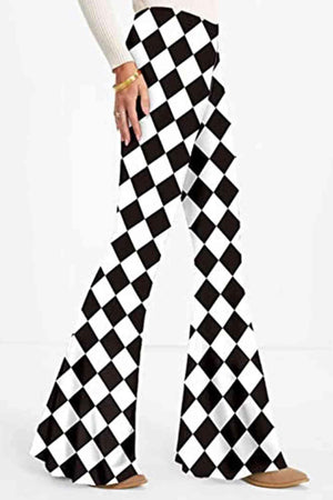 Disco In 70s High Waist Checkered Flare Leg Pants - MXSTUDIO.COM