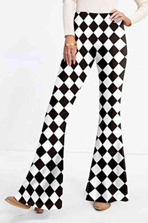 Disco In 70s High Waist Checkered Flare Leg Pants - MXSTUDIO.COM