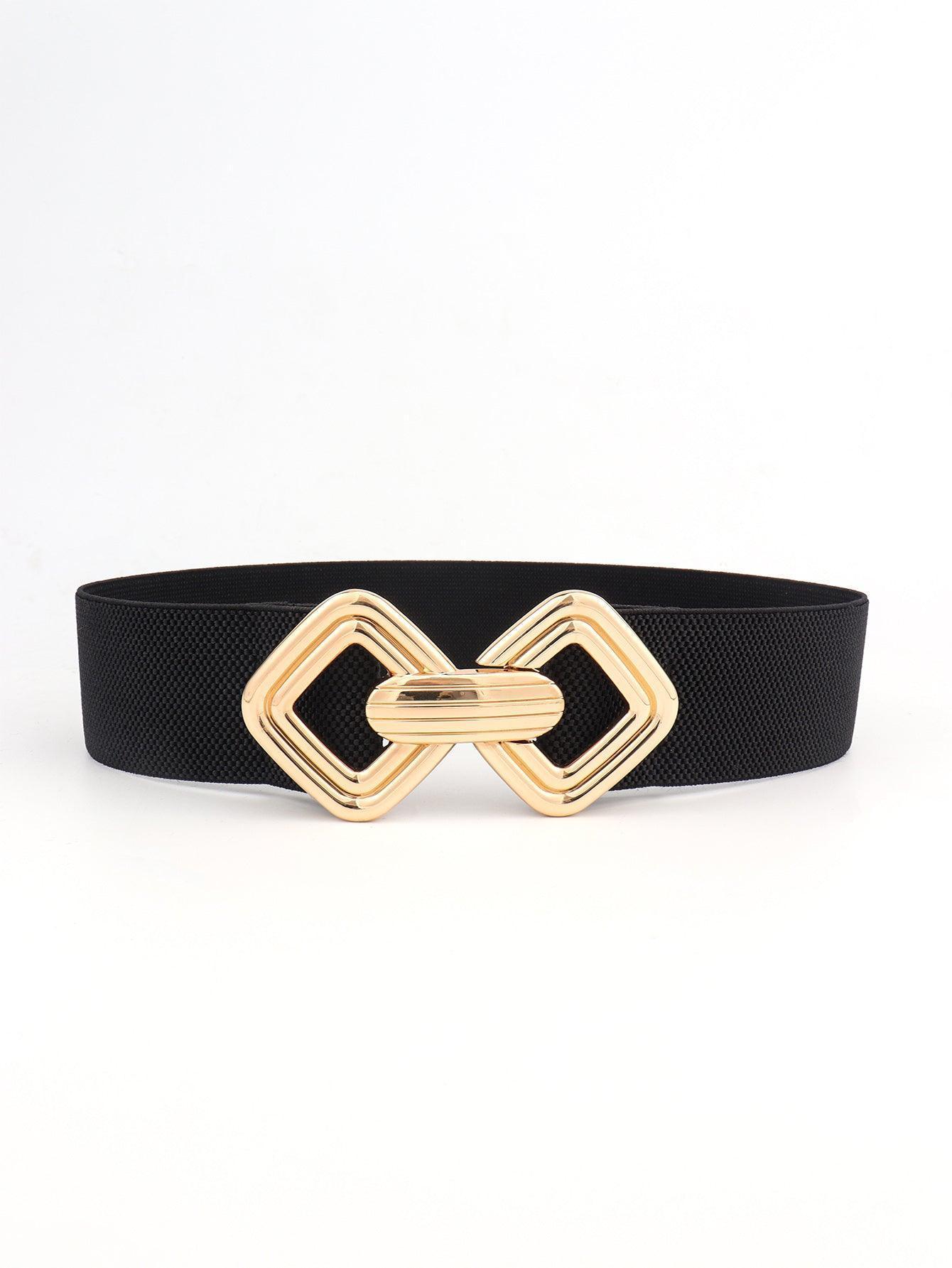 Display-Worthy Geometric Buckle Wide Stretch Waist Belt - MXSTUDIO.COM