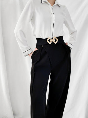 Display-Worthy Geometric Buckle Wide Stretch Waist Belt - MXSTUDIO.COM