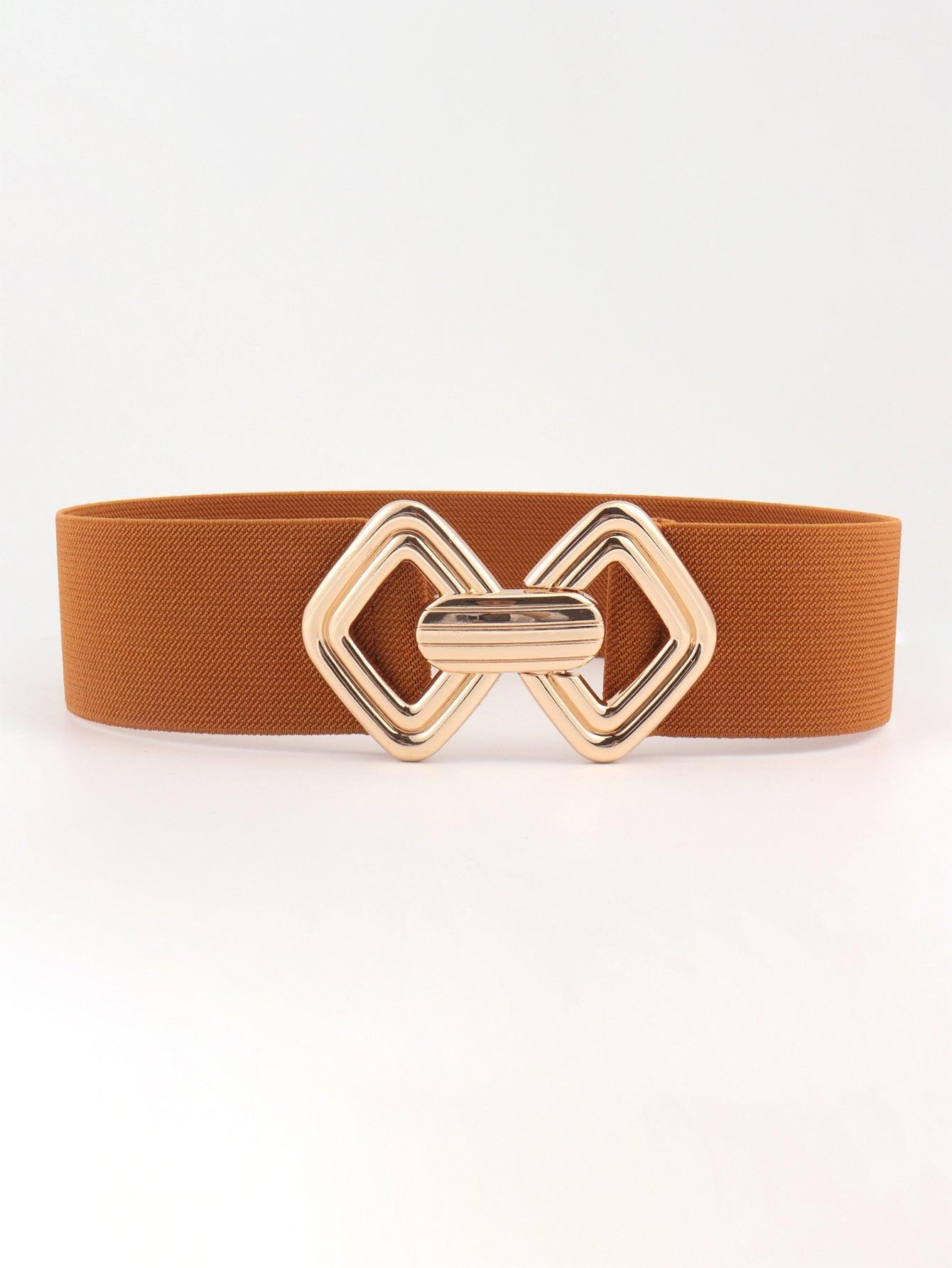 Display-Worthy Geometric Buckle Wide Stretch Waist Belt - MXSTUDIO.COM