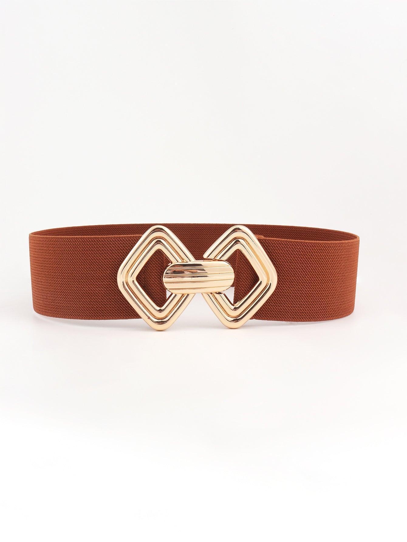 Display-Worthy Geometric Buckle Wide Stretch Waist Belt - MXSTUDIO.COM