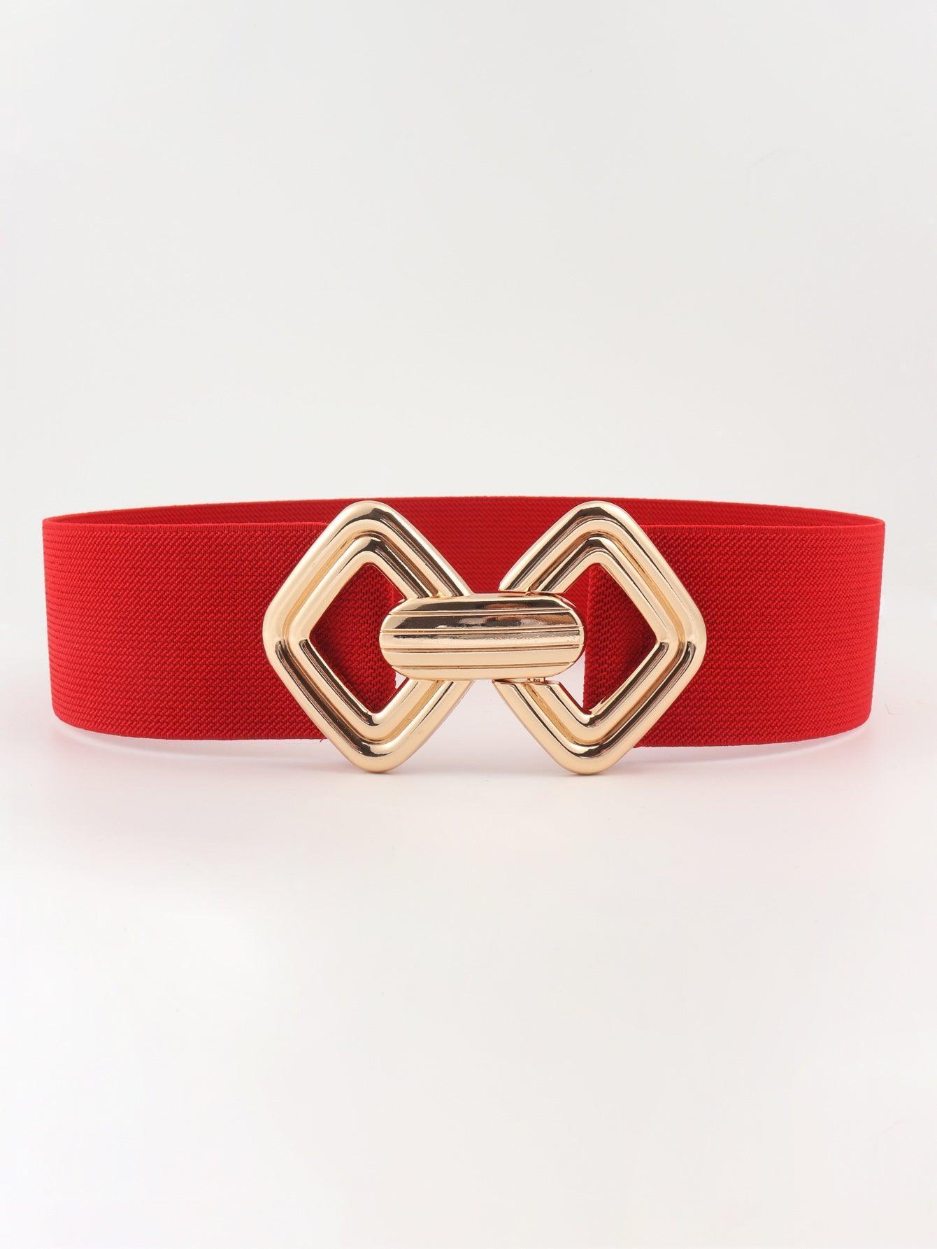 Display-Worthy Geometric Buckle Wide Stretch Waist Belt - MXSTUDIO.COM