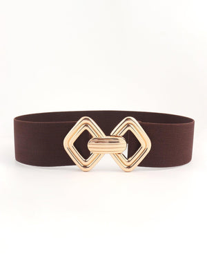 Display-Worthy Geometric Buckle Wide Stretch Waist Belt - MXSTUDIO.COM