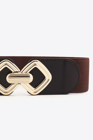 Display-Worthy Geometric Buckle Wide Stretch Waist Belt - MXSTUDIO.COM