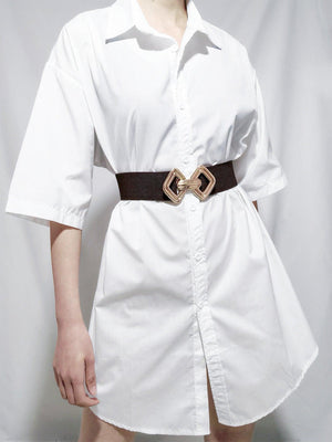 Display-Worthy Geometric Buckle Wide Stretch Waist Belt - MXSTUDIO.COM