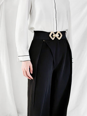 Display-Worthy Geometric Buckle Wide Stretch Waist Belt - MXSTUDIO.COM