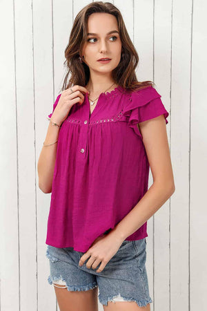 Distinct Beauty Buttoned Flutter Sleeve Blouse - MXSTUDIO.COM