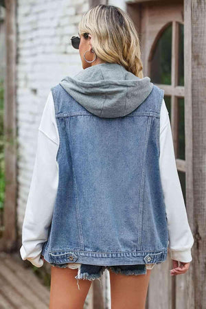 Distinctive Detachable Hood Denim Sleeveless Top - MXSTUDIO.COM