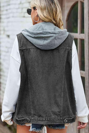 Distinctive Detachable Hood Denim Sleeveless Top - MXSTUDIO.COM