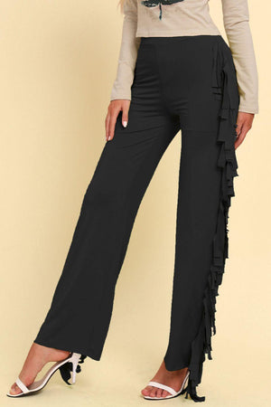 Distinctive High Waist Fringe Wide Leg Pants - MXSTUDIO.COM